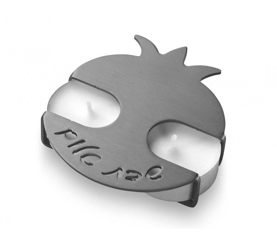 Travel Shabbat Candlesticks Pomegranate Design, Gray - Adi Sidler