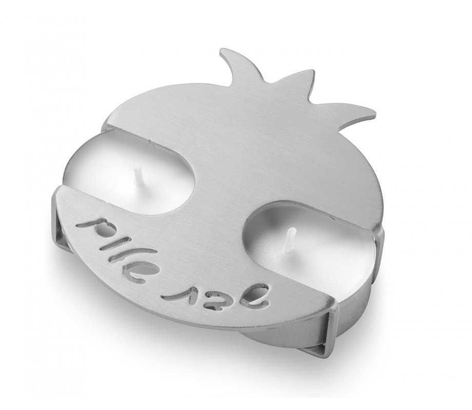 Travel Shabbat Candlesticks Pomegranate Design, Silver - Adi Sidler