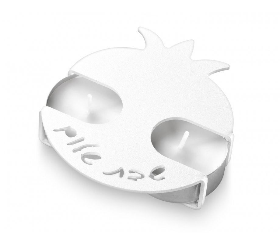 Travel Shabbat Candlesticks Pomegranate Design, White - Adi Sidler