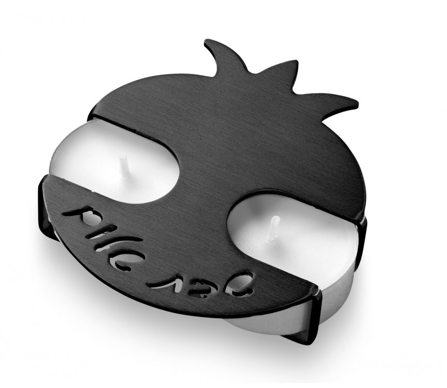 Travel shabbat Candlesticks Pomegranate Design, Black - Adi Sidler