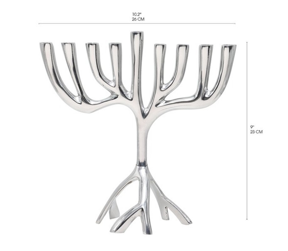 Tree of Life Aluminum Chanukah Menorah, Silver, Large - Yair Emanuel
