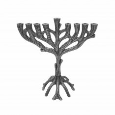 Tree of Life Metal Chanukah Menorah, Silver Color - Yair Emanuel