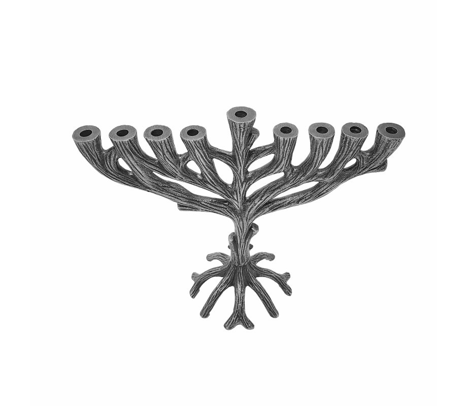 Tree of Life Metal Chanukah Menorah, Silver Color - Yair Emanuel