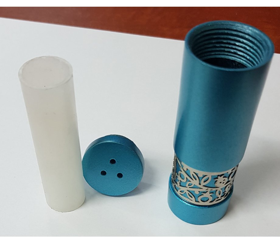 Turquoise Aluminum Salt and Pepper Set, Ornate Pomegranate Band - Yair Emanuel