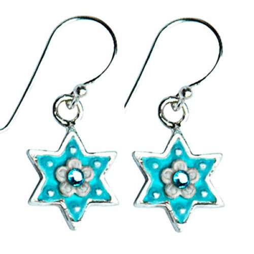 Turquoise Color and Silver Star of David Earrings - Shahaf