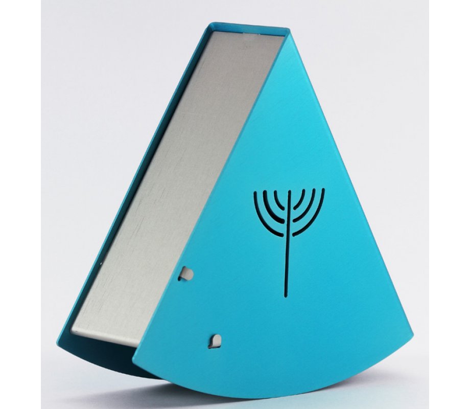 Turquoise Rocking Charity Box Matan Be'seter & Menorah Motif - by Shraga Landesman