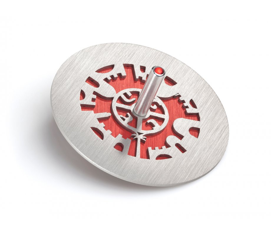 Two Tone Chanukah Dreidel and Stand with Cutout Jerusalem Design, Gold - Adi Sidler