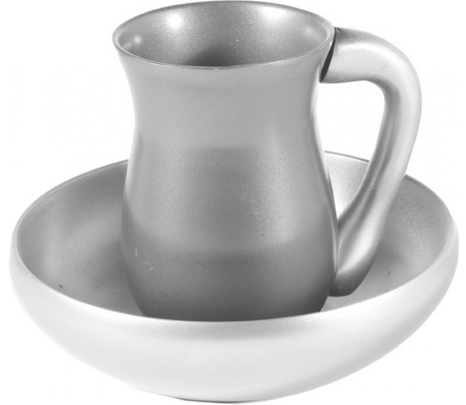 Two-Piece Aluminum Mayim Achronim Set, Silver - Yair Emanuel