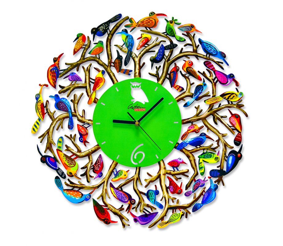 Wall Clock with Frame of Flock of Birds and Cutout Owl - David Gerstein
