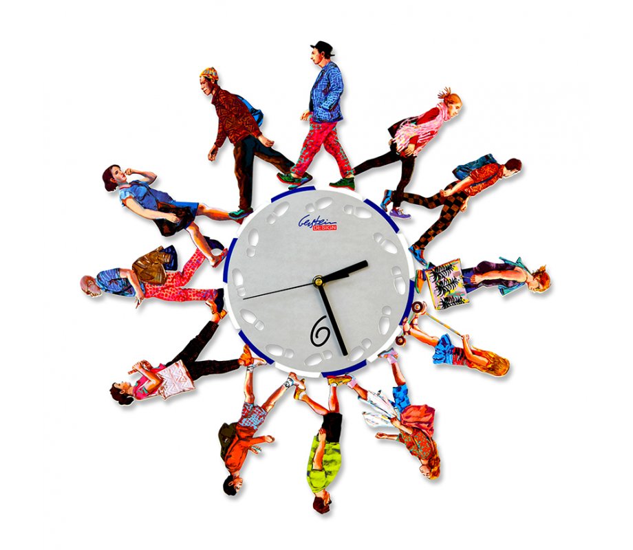 Wall Clock with Frame of Walkers Strolling the Streets - David Gerstein