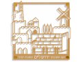 Wall Plaque Cut Out Jerusalem Images with Psalm Words, Gold - Dorit Judaica