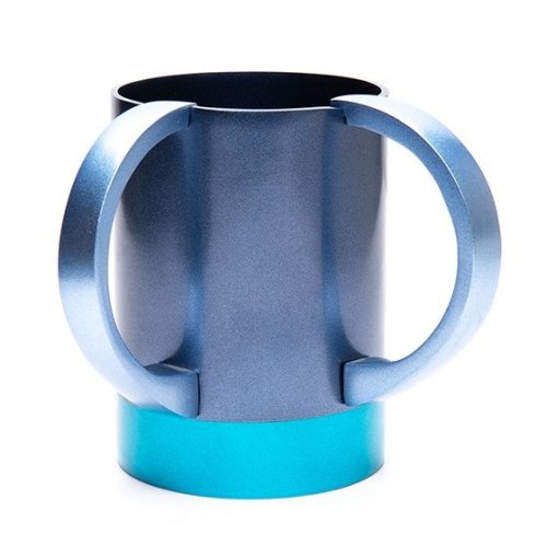 Wash Cup with Words Al Netilat Yadayim, Two Tone in Blue - Yair Emanuel