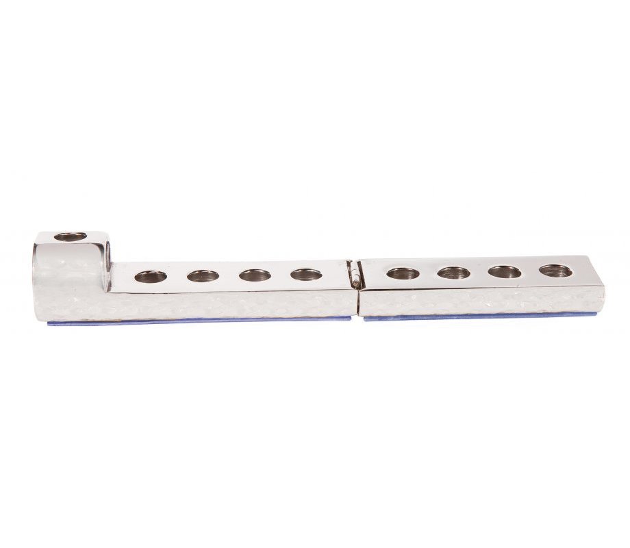 White Compact Aluminum Hanukkah Menorah With Blue Stripes - Yair Emanuel