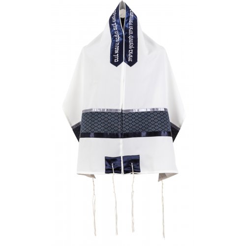 White Tallit Set with Silver Diamond on Blue Stripes -Ronit Gur