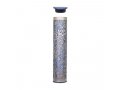 Wide Cutout Rounded Mezuzah Case, Pomegranates in Powder Blue and Silver - Yair Emanuel