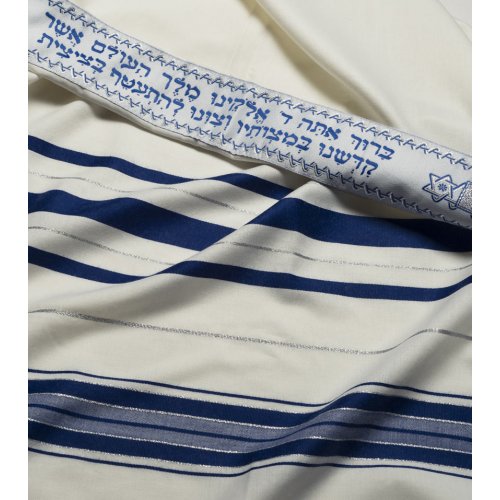 Wool Tallit Prayer Shawl by Talitnia - Blue & Silver Stripes