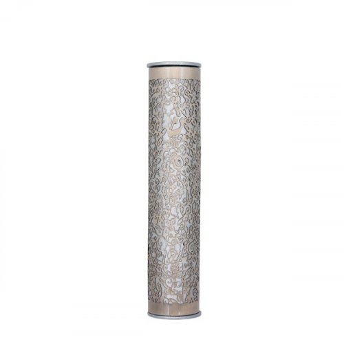 Yair Emanuel Round Mezuzah Case, Cutout Pomegranates - Silver