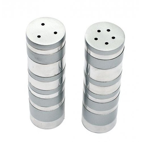 Yair Emanuel Salt and Pepper Shakers, Anodized Aluminum  Silver Rings