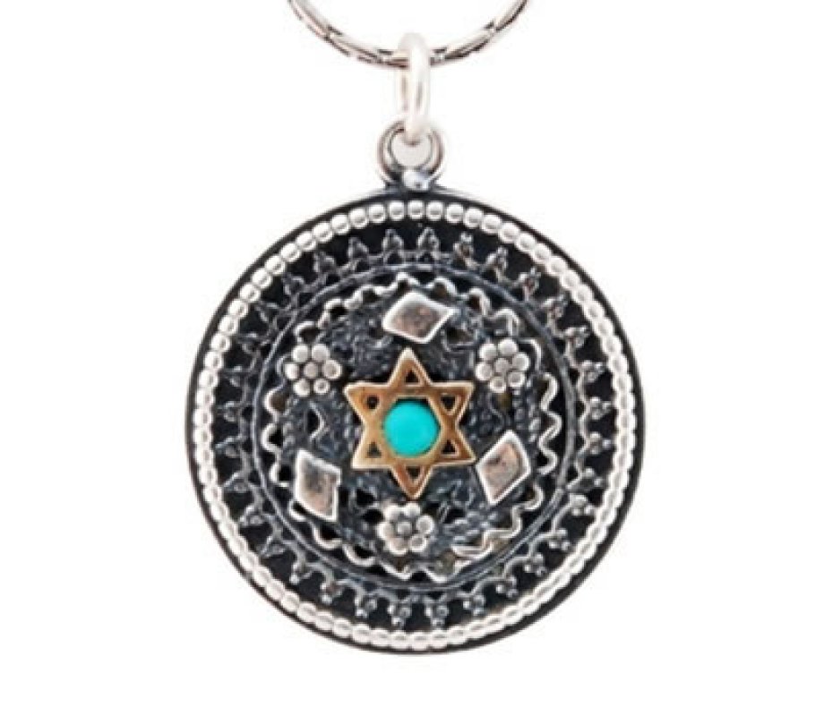 Yemenite style Star of David Pendant with Turquoise by Golan Jewelry
