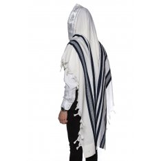 Yishtabach Classic Wool Tallit Non Slip Prayer Shawl - Dark Navy Stripes