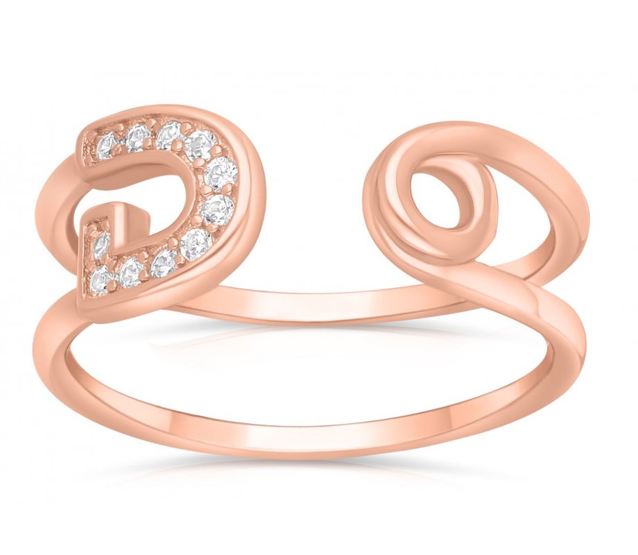 Zircon Decorated Horseshoe at End of Sterling Silver Ring - Rose Gold, Gold or Silver