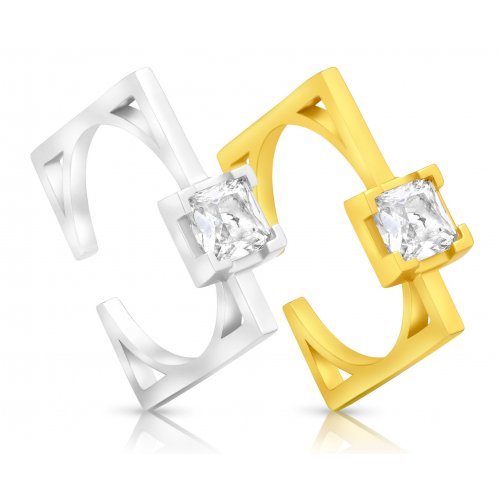 Zircon Decorated Square Sterling Silver Ring  Choice of Sterling Silver or Gold Plate